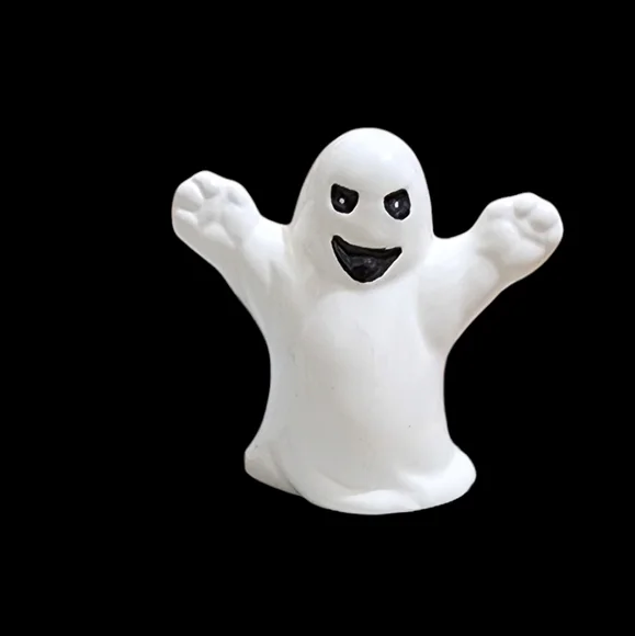 Three little vintage ceramic Halloween decor two ghosts and one scarecrow - Picture 4 of 7